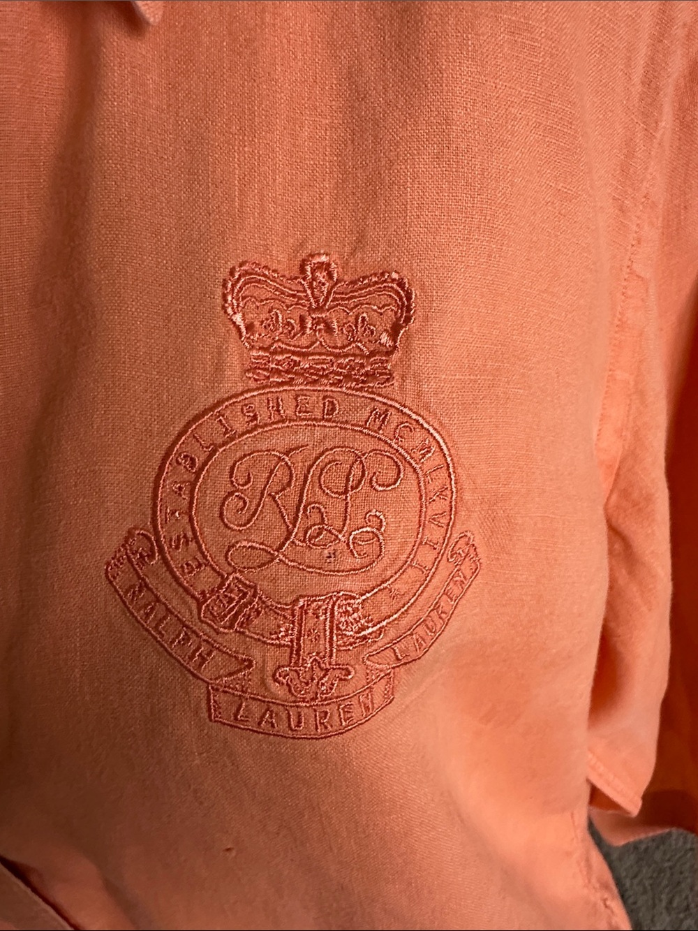 Lauren Ralph Lauren Orange Linen Button-Down Shirt - Picture 3 of 9